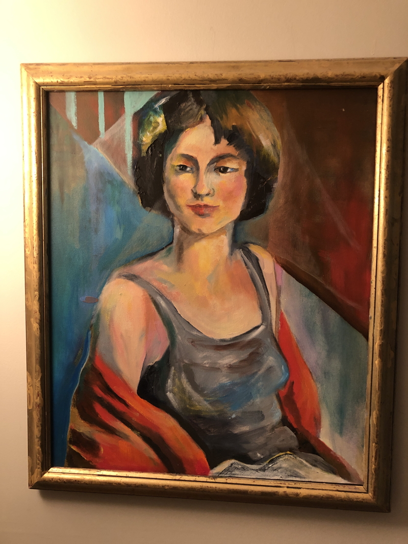 Woman with red shawl
