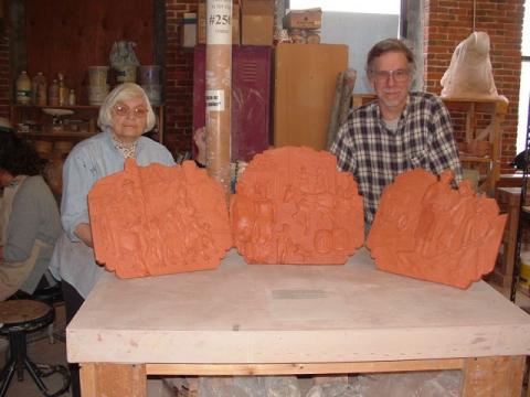 Mimi and Peter Wood with the reliefs