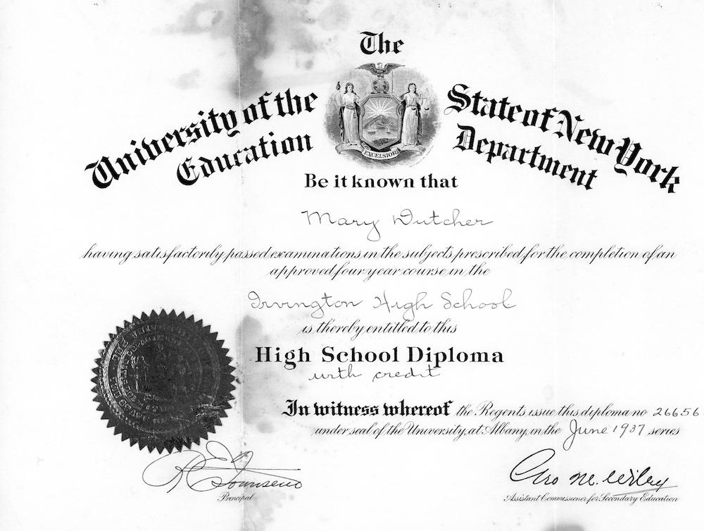 Irvington HS diploma