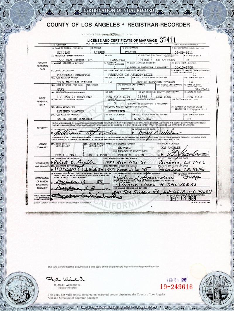 Marriage license