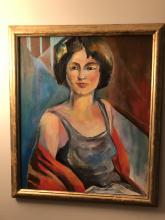 Woman with red shawl